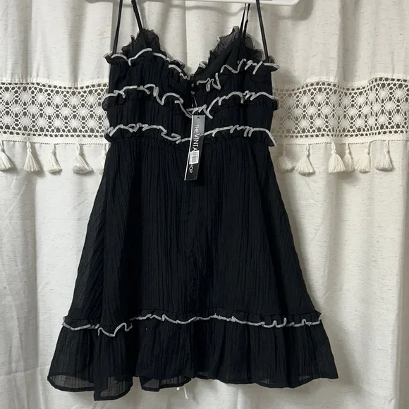 The Vintage Shop Black Mini Dress with White Ties - Picture 5 of 8